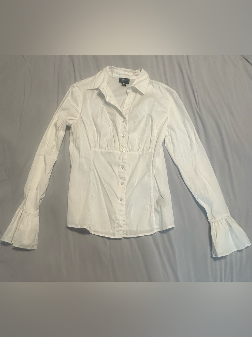 Mossimo White Button-Front Shirt with Ruffle Cuffs